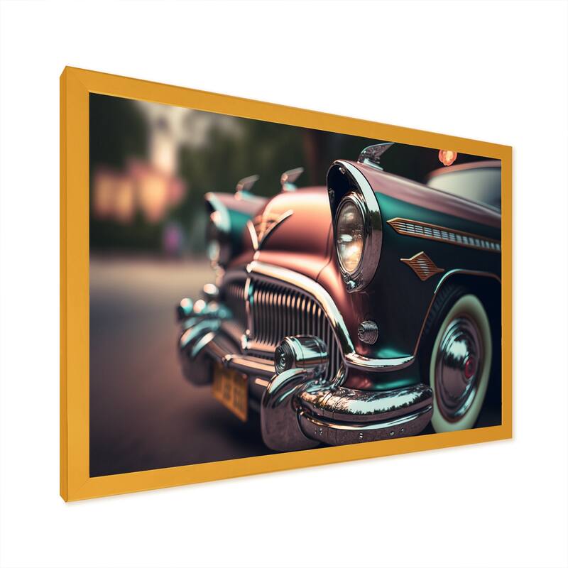 Designart "Vintage Retro Car During Golden Hour III" Retro Car Framed